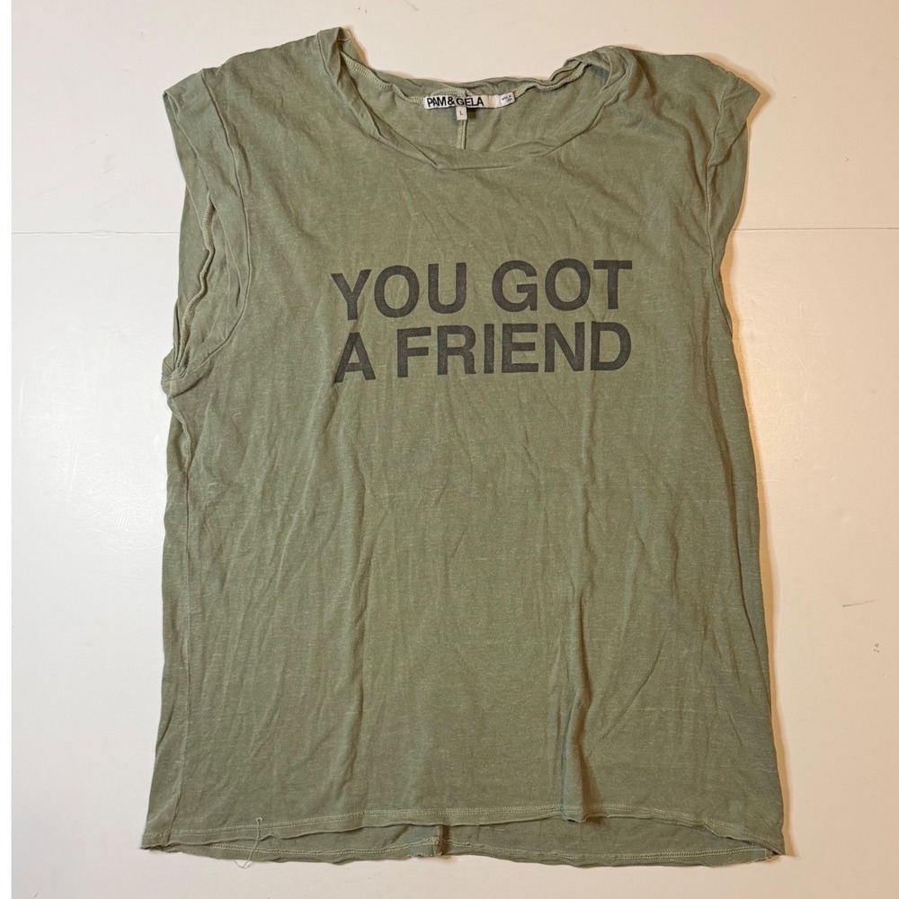 Pam & Gela Jenna's Muscle Tank Womens L Green You Got A Friend Tee